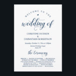 Elegant Navy Classy Script, Wedding Ceremony Program<br><div class="desc">This is the wedding ceremony program card,  in elegant classy Navy Blue script theme.
 It is designed with scroll accent that can be personalised with custom/ personalised text for your bridal party,  ceremony details,  memorial notes and thank you message.</div>