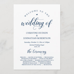 Elegant Navy Classy Script, Wedding Ceremony Program