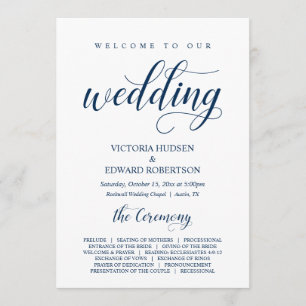 Elegant Navy Classy Script, Wedding Ceremony Program