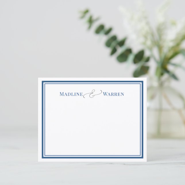 Elegant Navy Couple Names Personalized Notecard (Standing Front)