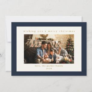 Elegant Navy Custom Photo Christmas Holiday Card