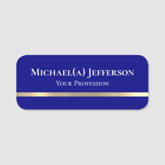 Elegant Navy Dark Blue & Luxury Gold: Professional Name Tag