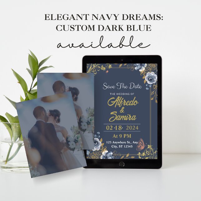 Elegant Navy Dreams: Custom Dark Blue With Photo  Invitation (Elegant Navy Dreams: Custom Dark Blue)