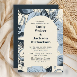 Elegant Navy Dusty Blue Arch Wedding  Invitation