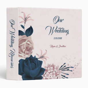 Elegant navy & dusty rose floral photo album binder