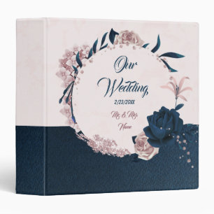 Elegant navy & dusty rose floral photo album binder