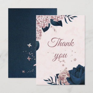 elegant navy & dusty rose flowers botanical  thank thank you card