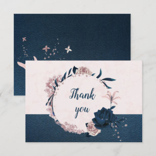 elegant navy & dusty rose flowers botanical wreath thank you card