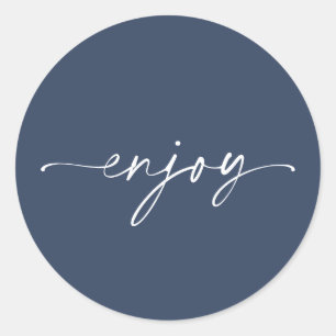 Elegant Navy “Enjoy” Wedding Favor Sticker