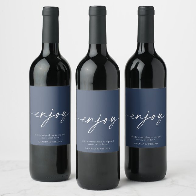 Elegant Navy "Enjoy" Wedding Wine Label (Bottles)