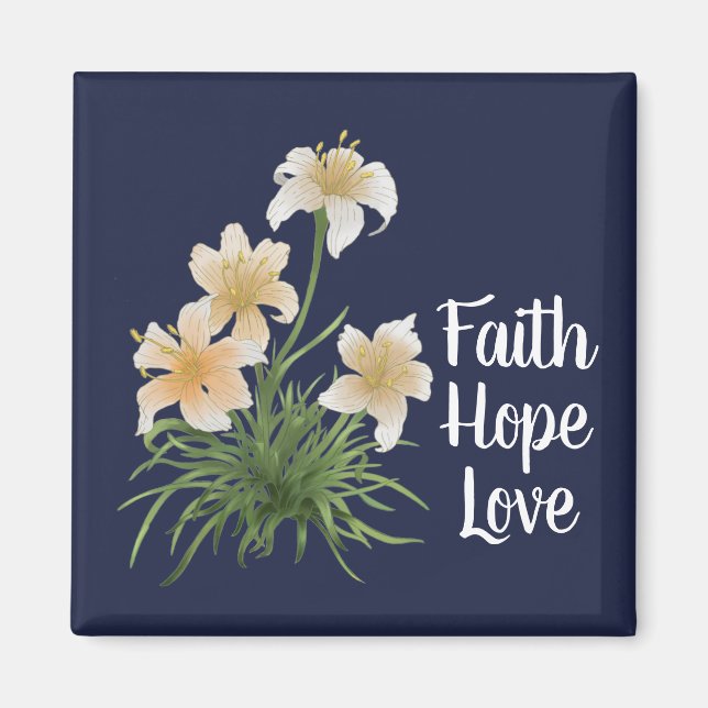 Elegant Navy Faith Hope Love Lily Flowers Easter Magnet (Front)