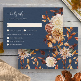 Elegant Navy Fall Leaves Floral RSVP Card