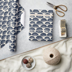 Elegant Navy Fan Grid Wrapping Paper