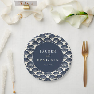 Elegant Navy Fan Motions Paper Plate
