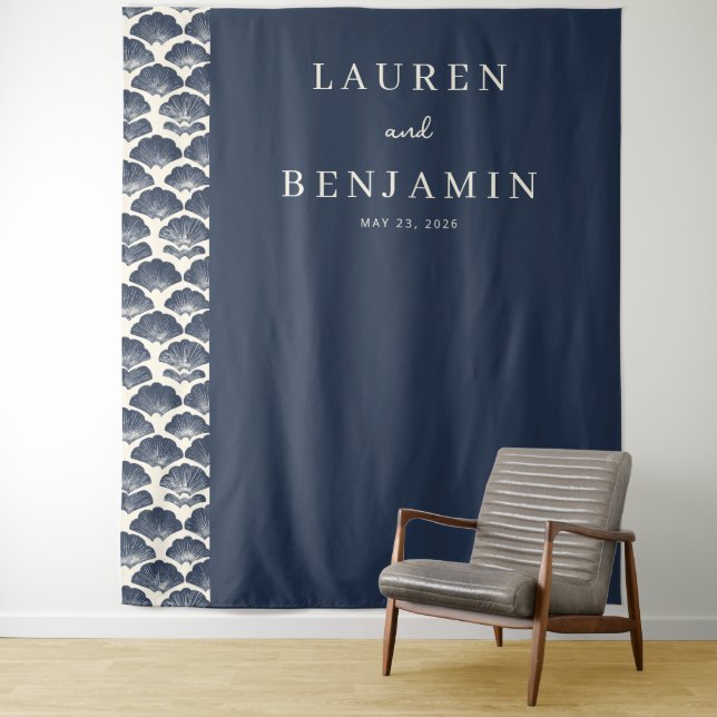 Elegant Navy Fan Motions Tapestry (In Situ)