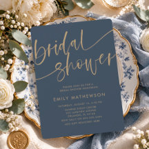 Elegant Navy Faux Gold Typography Bridal Shower