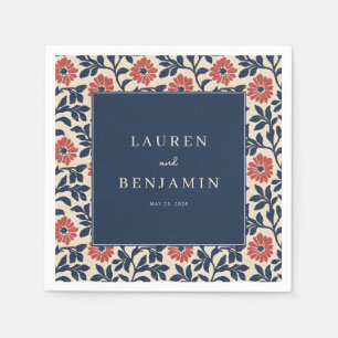 Elegant Navy Floral Border Napkin