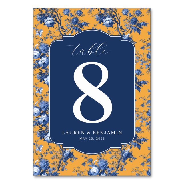 Elegant Navy Floral Table Number (Front)
