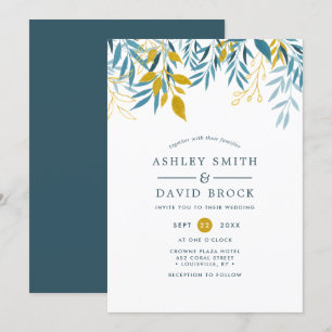 Elegant Navy Floral Watercolor Wedding Invitation
