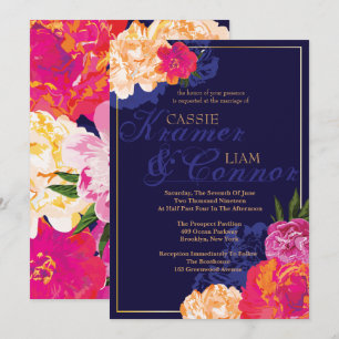 Elegant Navy Floral Wedding Invitations