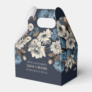 Elegant Navy Floral Wildflower Wedding Favor Box