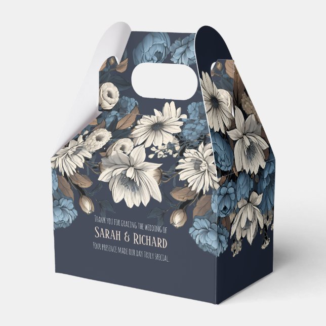 Elegant Navy Floral Wildflower Wedding Favor Box (Front Side)