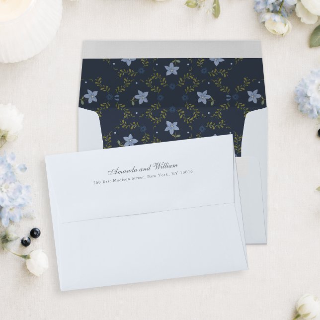 Elegant Navy Folk Floral Wedding Envelope (Creator Uploaded)