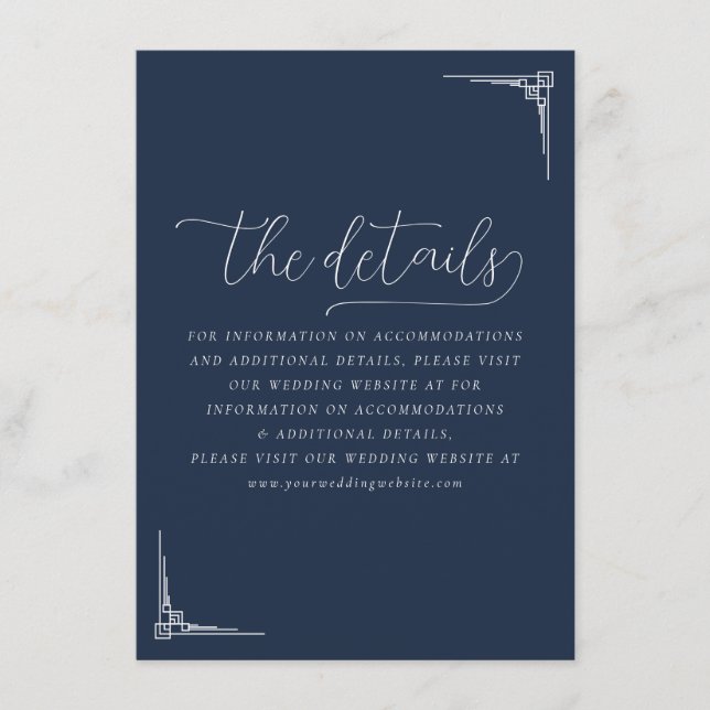 Elegant Navy Geometric Details Enclosure Card (Front)