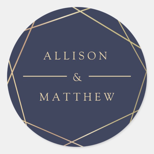 elegant navy geometric wedding sticker (Front)