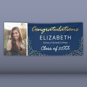 Elegant Navy Gold 2023 Graduation Photo Banner