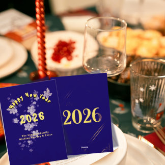 Elegant Navy Gold 2026 New Year Stationery Design Holiday Card