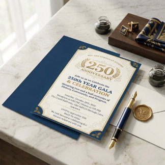 Elegant Navy & Gold 250th Anniversary Gala Invitation