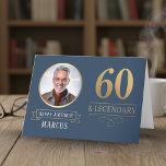 Elegant Navy & Gold 60th & Legendary Birthday Card<br><div class="desc">Elegant Navy & Gold 60th & Legendary Birthday Card. Celebrate a truly legendary milestone with this elegant 60th birthday card. Featuring a sophisticated navy background, bold gold-effect text, and a customizable photo and name, this design is perfect for honouring a loved one on their special day. The timeless layout and...</div>