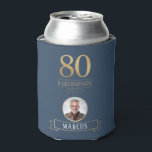 Elegant Navy & Gold 80th & Legendary Birthday Can Cooler<br><div class="desc">Elegant Navy & Gold 80th & Legendary Birthday Can Cooler. Celebrate a truly legendary milestone with these elegant 80th birthday can coolers. Featuring a sophisticated navy background, bold gold-effect text, and a customizable photo and name, this design is perfect for honouring a loved one on their special day. The timeless...</div>