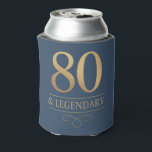 Elegant Navy & Gold 80th & Legendary Birthday Can Cooler<br><div class="desc">Elegant Navy & Gold 80th & Legendary Birthday Can Cooler. Celebrate a truly legendary milestone with these elegant 80th birthday party can cooler. Featuring a sophisticated navy background, this design is perfect for honouring a loved one on their special day. The timeless layout and faux metallic finish give it a...</div>