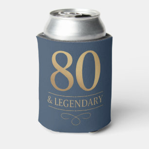 Elegant Navy & Gold 80th & Legendary Birthday Can Cooler