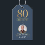 Elegant Navy & Gold 80th & Legendary Birthday Gift Tags<br><div class="desc">Elegant Navy & Gold 80th & Legendary Birthday Gift Tags. Celebrate a truly legendary milestone with these elegant 80th birthday gift tags. Featuring a sophisticated navy background, bold gold-effect text, and a customizable photo and name, this design is perfect for honouring a loved one on their special day. The timeless...</div>