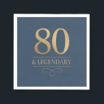 Elegant Navy & Gold 80th & Legendary Birthday Napkin<br><div class="desc">Elegant Navy & Gold 80th & Legendary Birthday Napkins. Celebrate a truly legendary milestone with these elegant 80th birthday party napkins. Featuring a sophisticated navy background, this design is perfect for honouring a loved one on their special day. The timeless layout and faux metallic finish give it a premium look...</div>