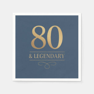 Elegant Navy & Gold 80th & Legendary Birthday Napkin