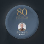 Elegant Navy & Gold 80th & Legendary Birthday Paper Plate<br><div class="desc">Elegant Navy & Gold 80th & Legendary Birthday Paper Bowls. Celebrate a truly legendary milestone with these elegant 80th birthday party paper bowl. Featuring a sophisticated navy background, bold gold-effect text, and a customizable photo and name, this design is perfect for honouring a loved one on their special day. The...</div>
