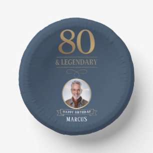 Elegant Navy & Gold 80th & Legendary Birthday Paper Plate