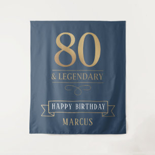 Elegant Navy & Gold 80th & Legendary Birthday Tapestry