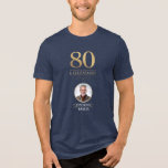 Elegant Navy & Gold 80th & Legendary Birthday Tri-Blend Shirt<br><div class="desc">Elegant Navy & Gold 80th & Legendary Birthday T-shirt. Celebrate a truly legendary milestone with this elegant 80th birthday party t-shirt. Featuring a sophisticated navy background, bold gold-effect text, and a customizable photo and name, this design is perfect for honouring a loved one on their special day. The timeless layout...</div>