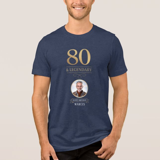 Elegant Navy & Gold 80th & Legendary Birthday Tri-Blend Shirt (Front)