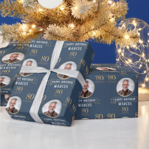 Elegant Navy & Gold 80th & Legendary Birthday Wrapping Paper