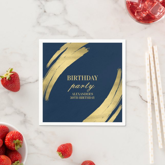 Elegant Navy Gold Birthday Party Paper Plate Napkin (Insitu)
