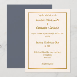ELEGANT NAVY GOLD BLUSH NAVY REVERSE WEDDING INVITATION