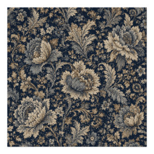 Elegant Navy Gold Botanical Textile Pattern Photo Print