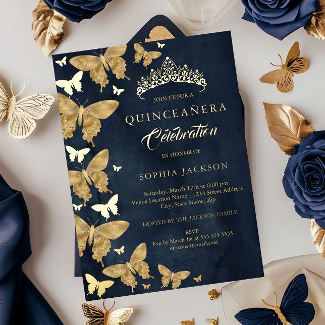 Elegant Navy Gold Butterfly Quinceanera (Creator Uploaded)