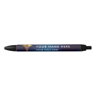 Elegant Navy Gold Caduceus Medical Doctor Black Ink Pen